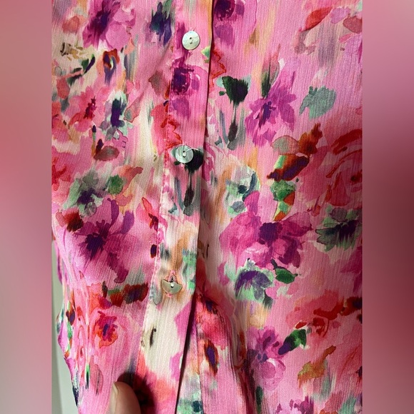 ZARA Pink Floral Button Down Long Sleeve Sheer Blouse with Collar Women’s Size S - Picture 11 of 13